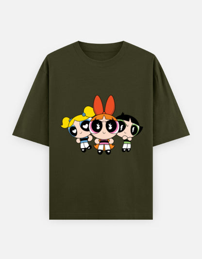 Powerpuff Girls Front & Back Print – Noir & Lin India Olive Green