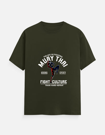 Muay Thai Fight Culture Graphic T-Shirt – Noir & Lin India Olive Green