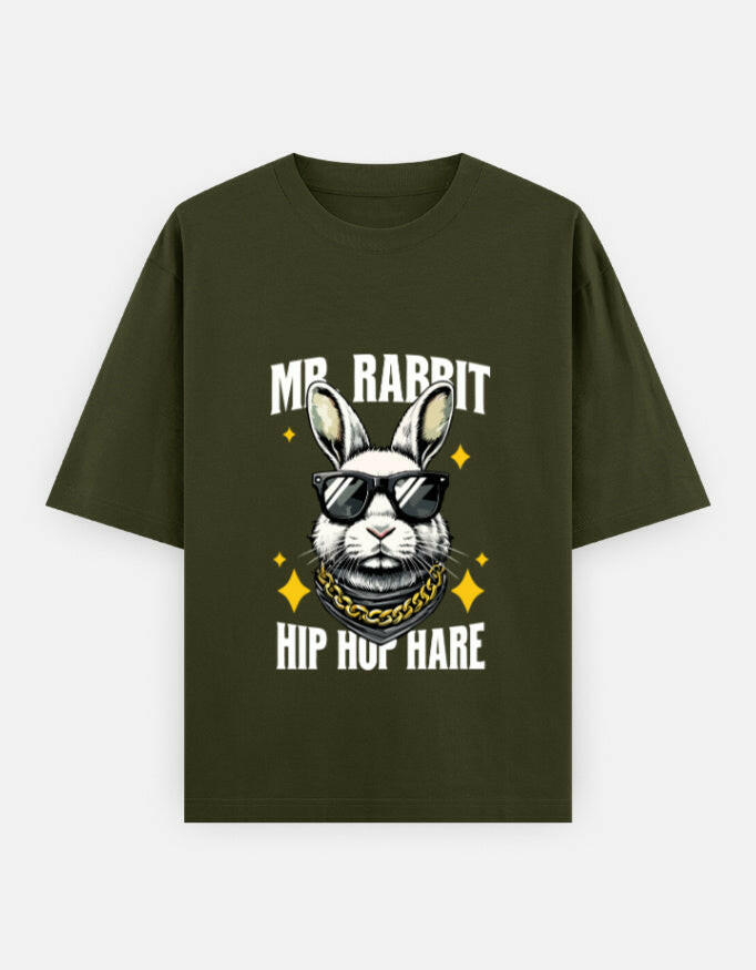 Mr. Rabbit Hip Hop Hare Oversized T-Shirt – Noir & Lin India Olive Green