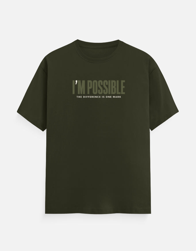 Noir & Lin IM POSSIBLE graphic tee in Olive Green, flat lay
