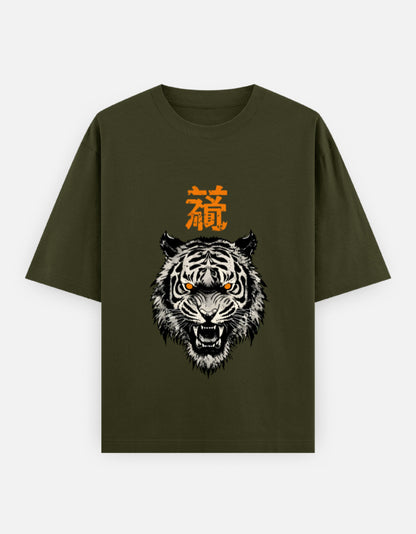 Tiger Spirit Oversized Heavyweight T-Shirt – Noir & Lin India Olive Green
