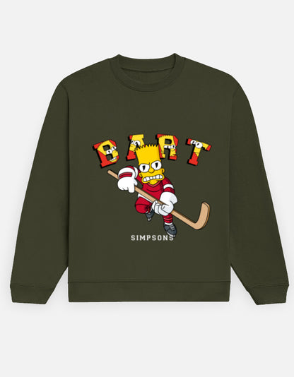 Bart Hockey – Simpsons Graphic Sweatshirt – Noir & Lin India Olive Green