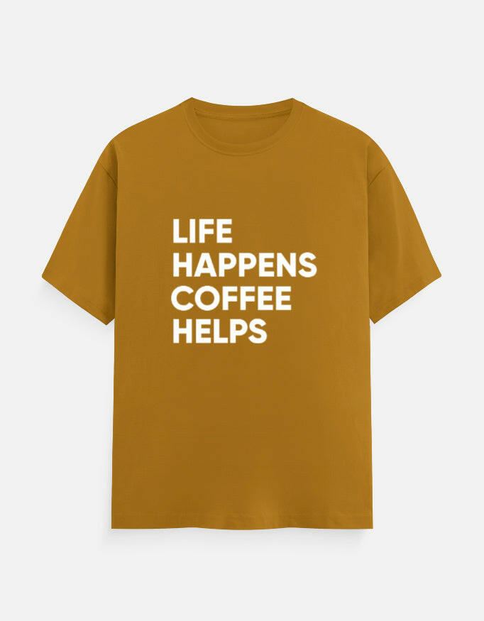 Life Happens, Coffee Helps Tee Unisex T-Shirt – Noir & Lin India Mustard Yellow