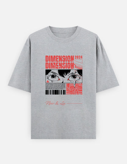 Dimension 2024 – Oversized Graphic Tee – Noir & Lin India Grey Melange