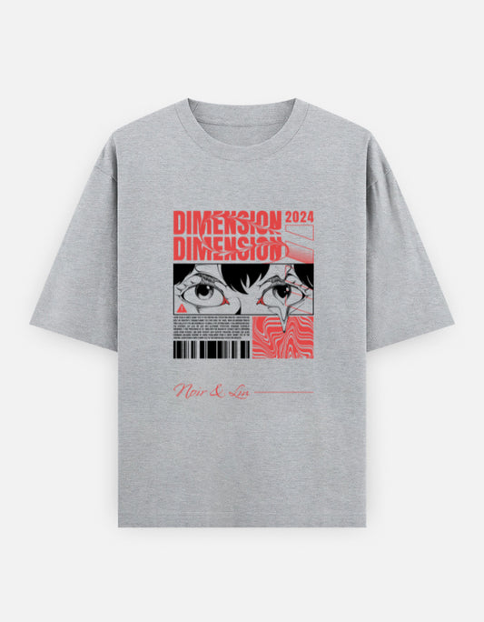 Dimension 2024 – Oversized Graphic Tee – Noir & Lin India Grey Melange