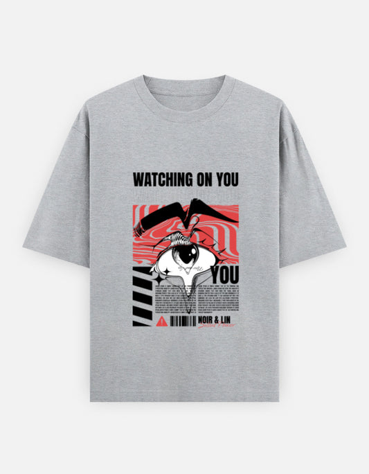 Watching On You Oversized T-Shirt – Noir & Lin India Grey Melange