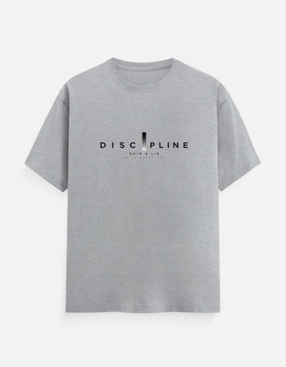 Noir & Lin DISCIPLINE Graphic T-Shirt in Grey Melange - front view