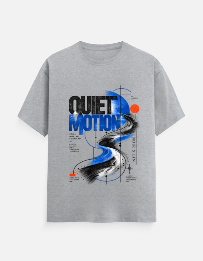 Noir & Lin Quiet Motion Graphic T-Shirt in Grey Melange - front view
