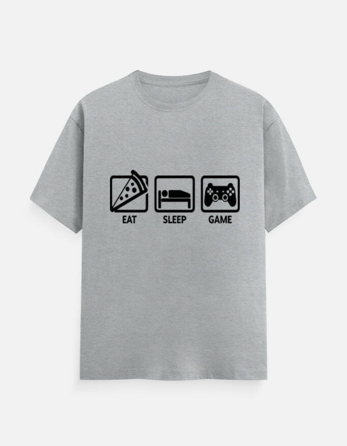 Eat Sleep Game Repeat Tee – Noir & Lin India Grey Melange