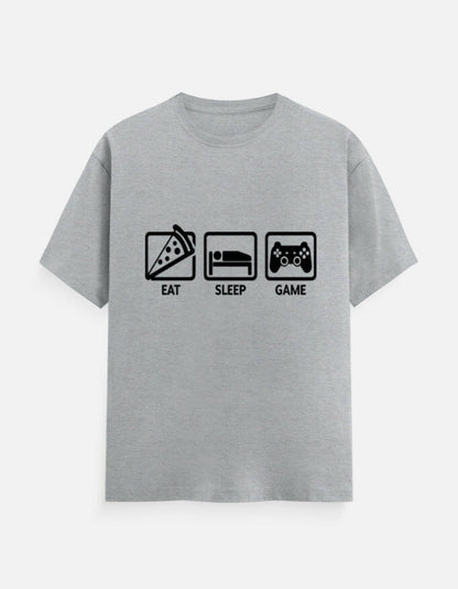 Eat Sleep Game Repeat Tee – Noir & Lin India Grey Melange