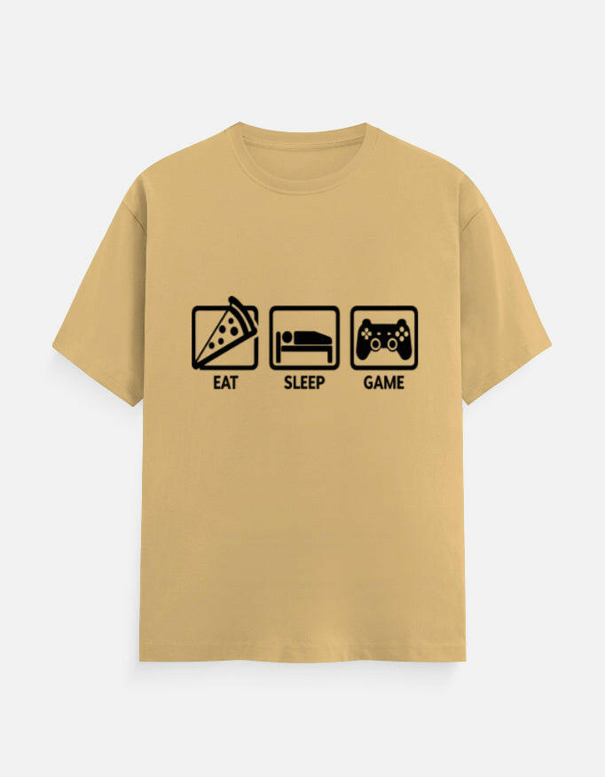 Eat Sleep Game Repeat Tee – Noir & Lin India Beige