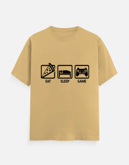 Eat Sleep Game Repeat Tee – Noir & Lin India Beige