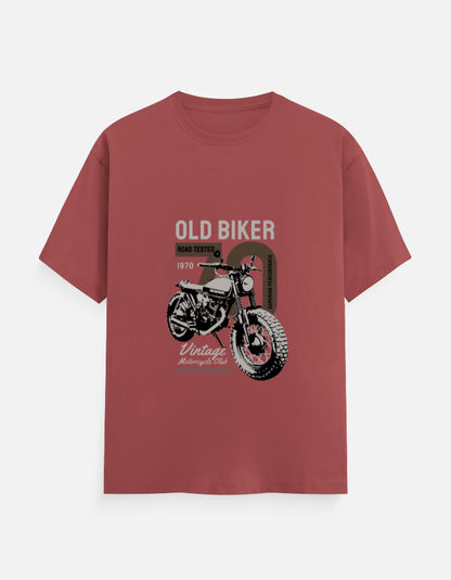 Old Biker Vintage Motorcycle Graphic T-Shirt – Noir & Lin India Coral