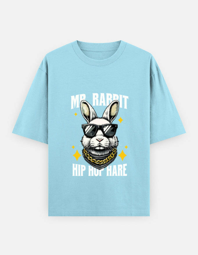 Mr. Rabbit Hip Hop Hare Oversized T-Shirt – Noir & Lin India Baby Blue