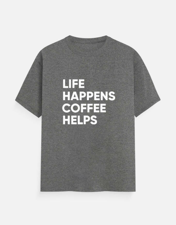 Life Happens, Coffee Helps Tee Unisex T-Shirt – Noir & Lin India Charcoal Melange