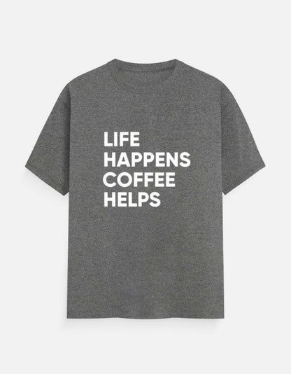 Life Happens, Coffee Helps Tee Unisex T-Shirt – Noir & Lin India Charcoal Melange