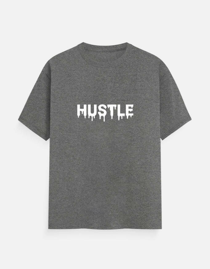 HUSTLE Drip - Vinyl Print - Unisex Regular Fit - Puff Grey – Noir & Lin India Charcoal Melange