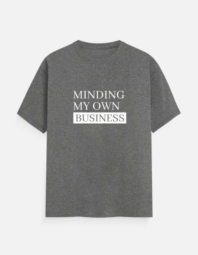 Minding My Own Business Tee – Unisex Regular Fit – Noir & Lin India Charcoal Melange