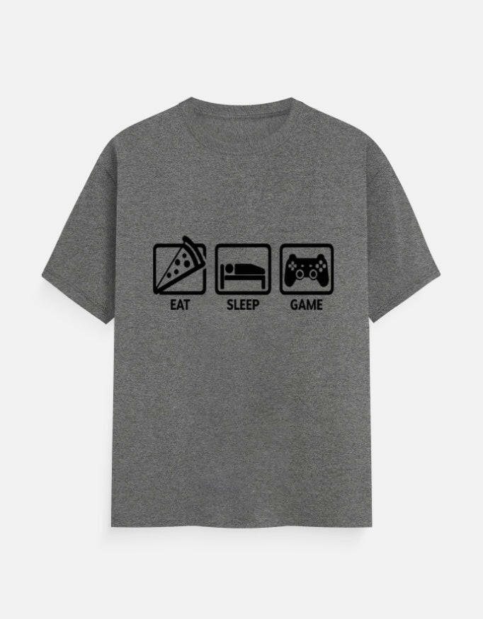Eat Sleep Game Repeat Tee – Noir & Lin India Charcoal Melange