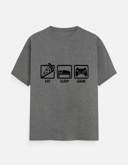 Eat Sleep Game Repeat Tee – Noir & Lin India Charcoal Melange