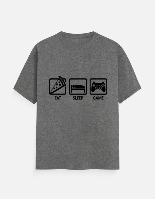 Eat Sleep Game Repeat Tee – Noir & Lin India Charcoal Melange