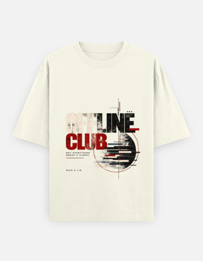 Noir & Lin Offline Club Oversized Graphic Tee in Off White - front view