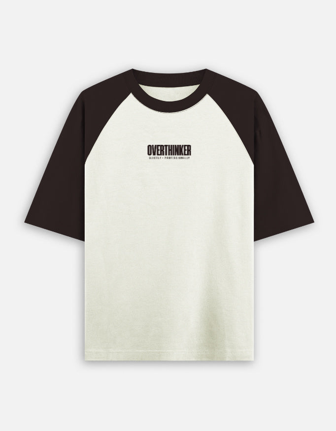 Noir & Lin OVERTHINKER oversized raglan tee in Coffee Brown and Off White, front view