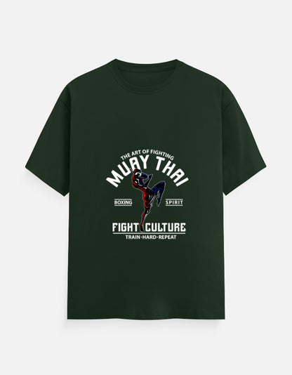 Muay Thai Fight Culture Graphic T-Shirt – Noir & Lin India Bottle Green
