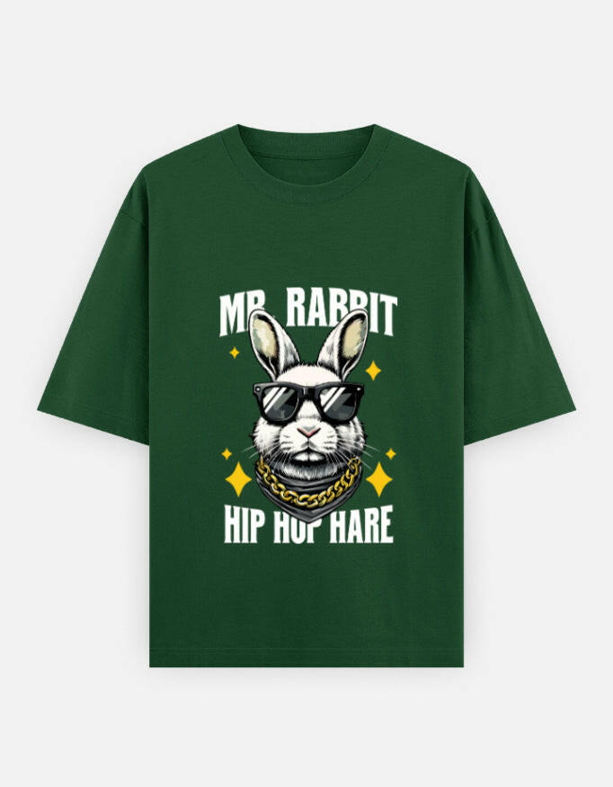 Mr. Rabbit Hip Hop Hare Oversized T-Shirt – Noir & Lin India Bottle Green