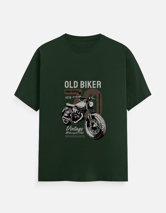 Old Biker Vintage Motorcycle Graphic T-Shirt – Noir & Lin India Bottle Green