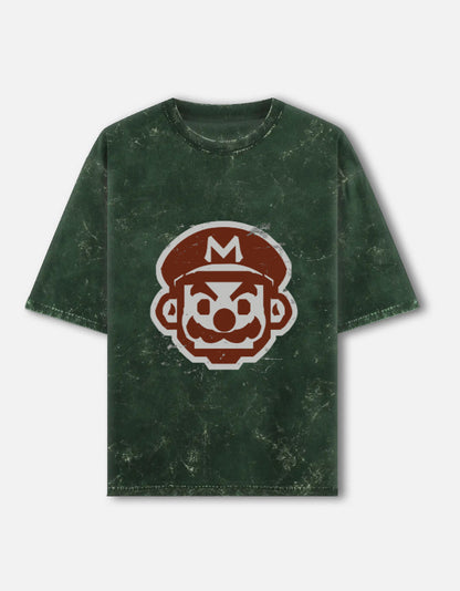 Retro Grunge Mario-Acid-Wash Oversized Tee – Noir & Lin India Bottle Green