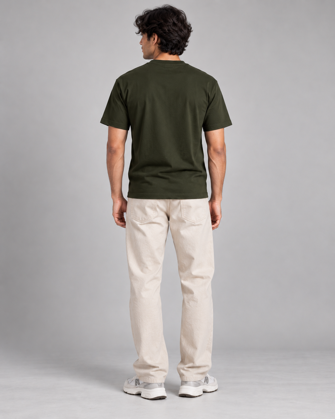 Noir & Lin IM POSSIBLE graphic tee in Olive Green, styled shot