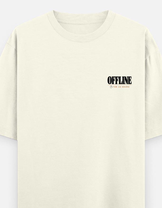 Noir & Lin OFFLINE 24 HOURS oversized graphic tee in Off White, left chest print detail