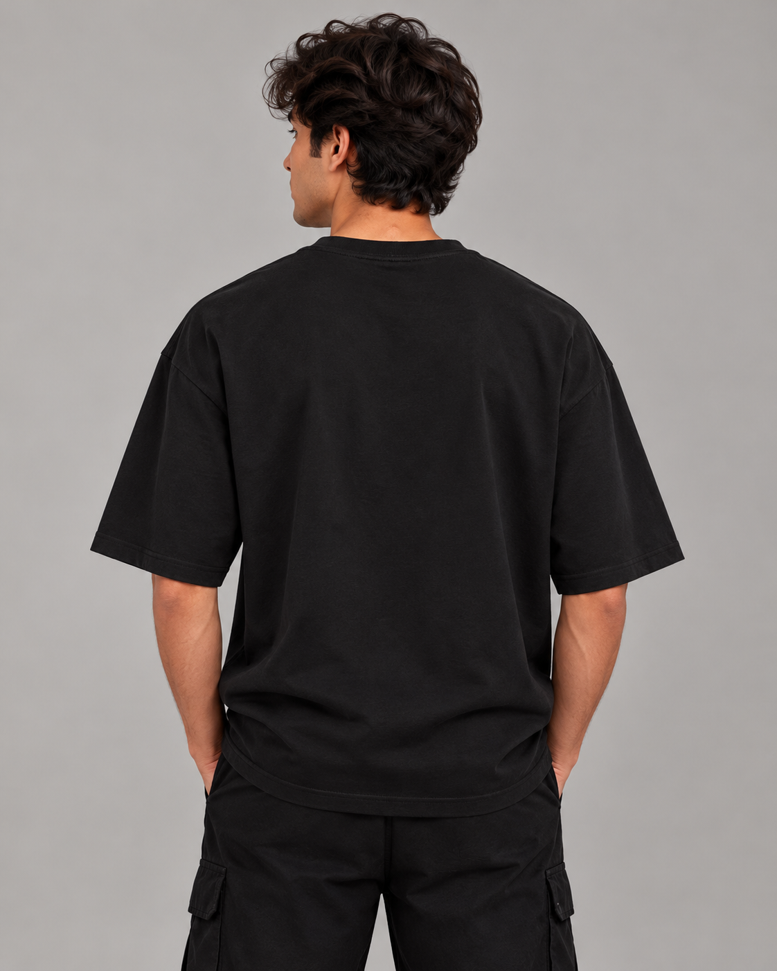 Noir & Lin NOT FOR EVERYONE oversized graphic tee in Black, back view on model (AI-generated model image)