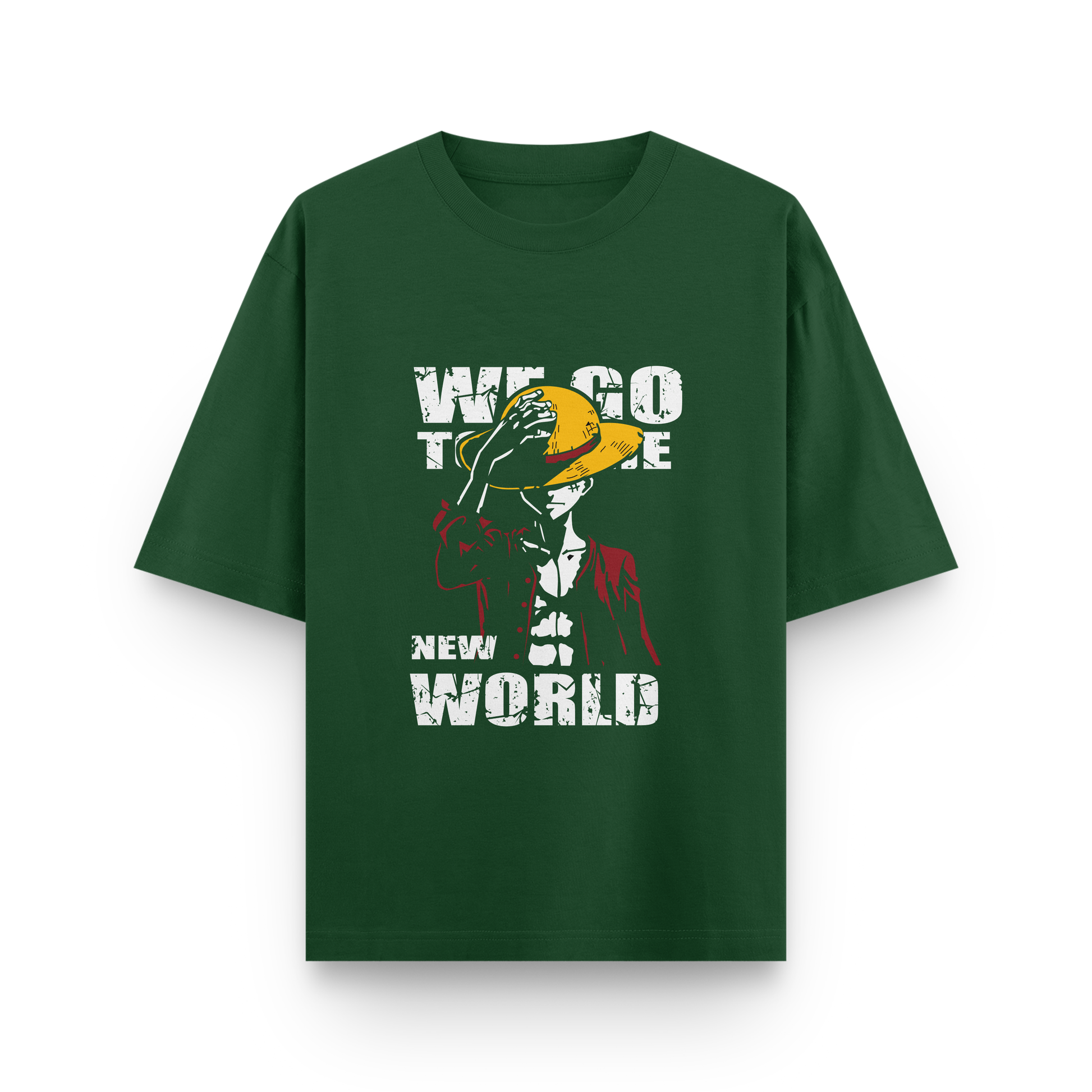 ONE PIECE Front & Back Print Oversized T-Shirt – Noir & Lin India Bottle Green