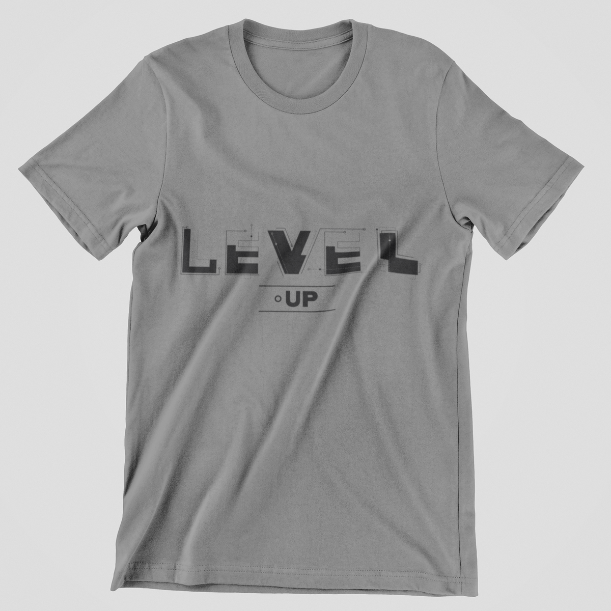 Level-Up graphic t-shirt in charcoal melange, back print, 180 GSM cotton | Noir & Lin