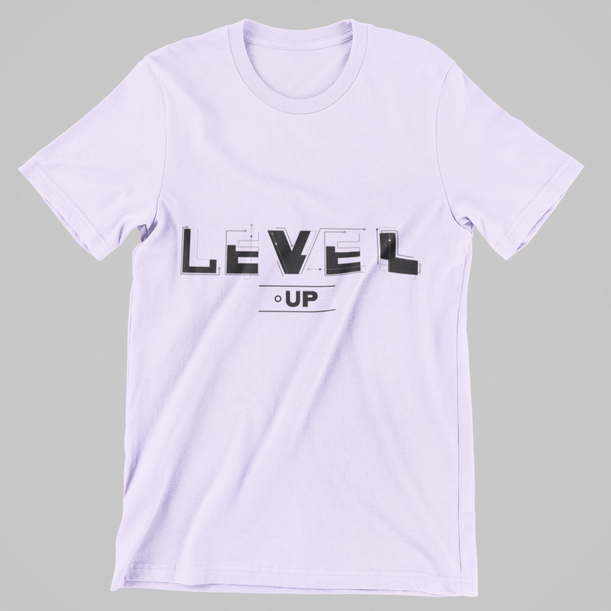 Level-Up graphic t-shirt in lavender, back print, 180 GSM cotton | Noir & Lin
