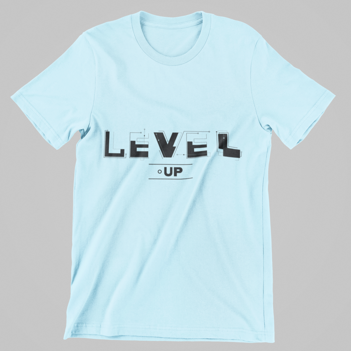 Level-Up graphic t-shirt in baby blue, back print, 180 GSM cotton | Noir & Lin
