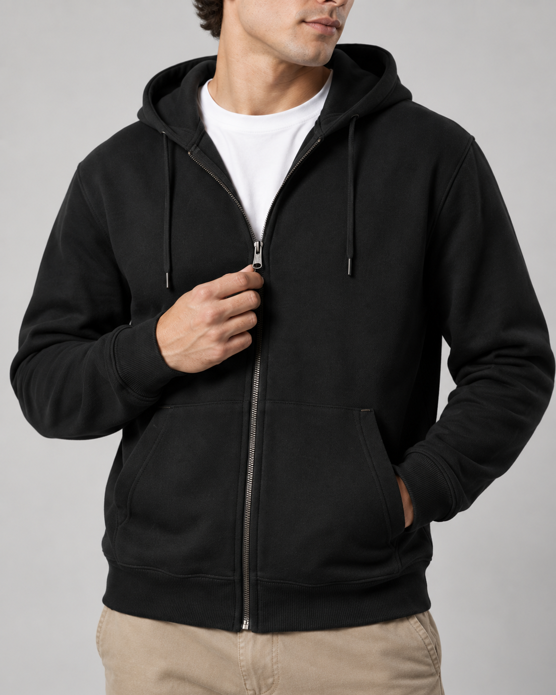 Unisex Zip Hoodie, front view | Noir & Lin