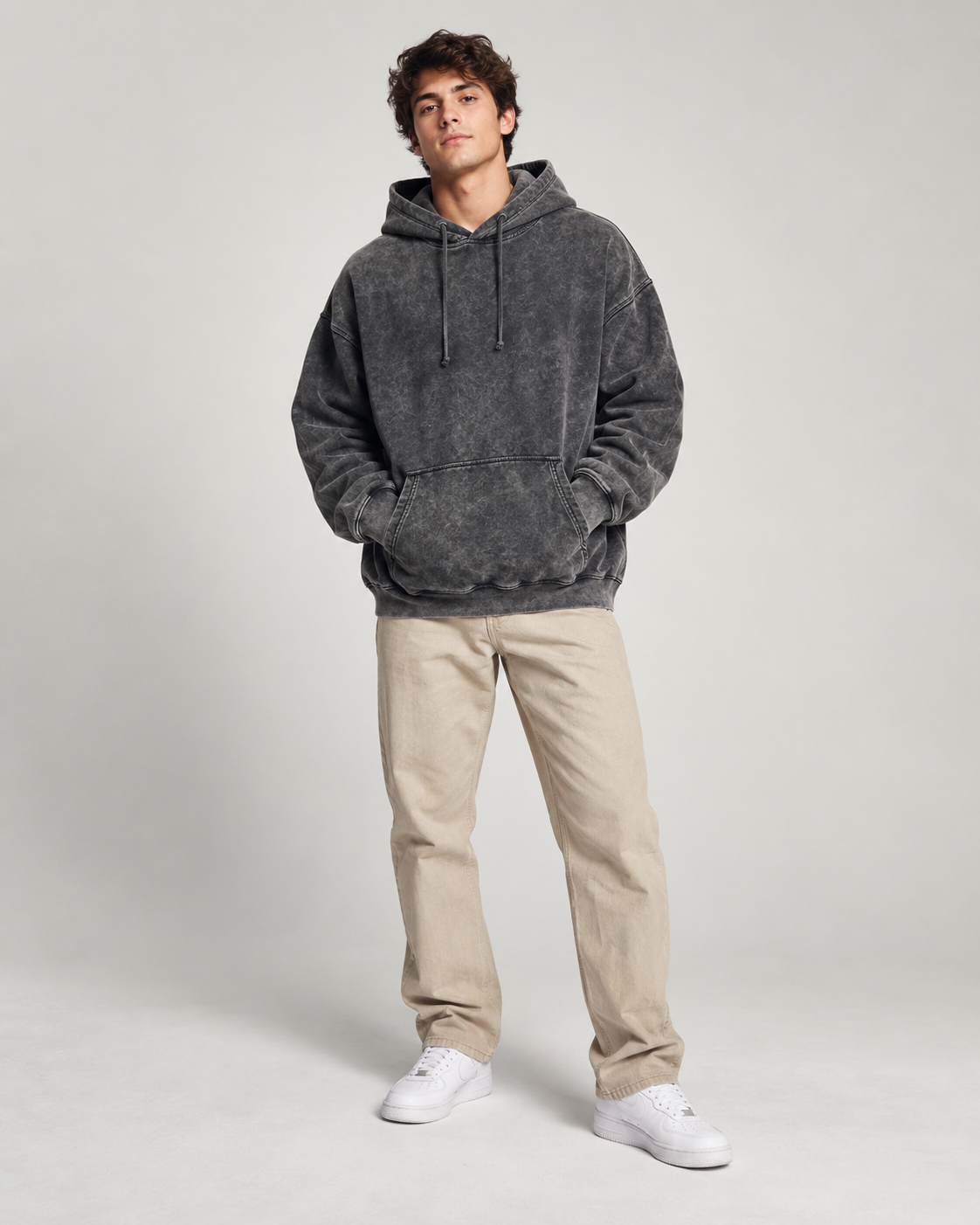 Vintage Acid Washed Hoodie in Black, side/lifestyle view