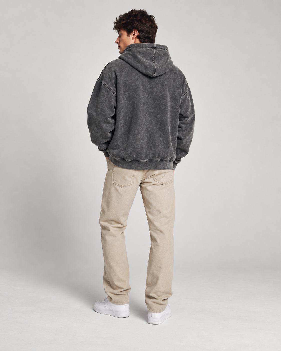 Vintage Acid Washed Hoodie in Black, back view
