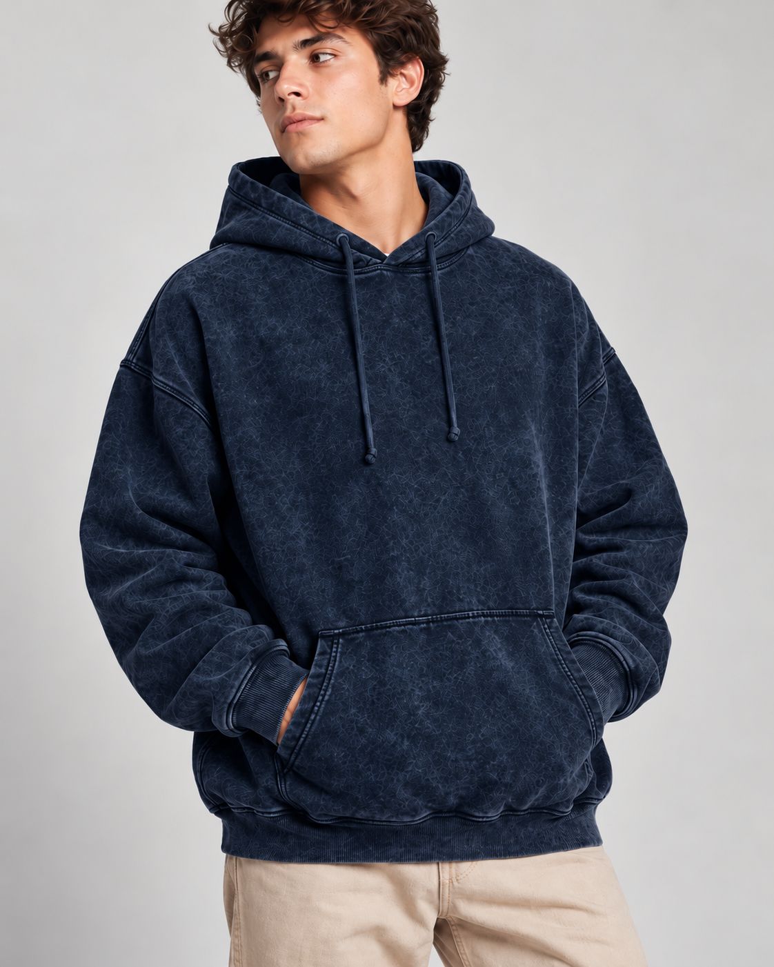 Vintage Acid Washed Hoodie in Navy Blue