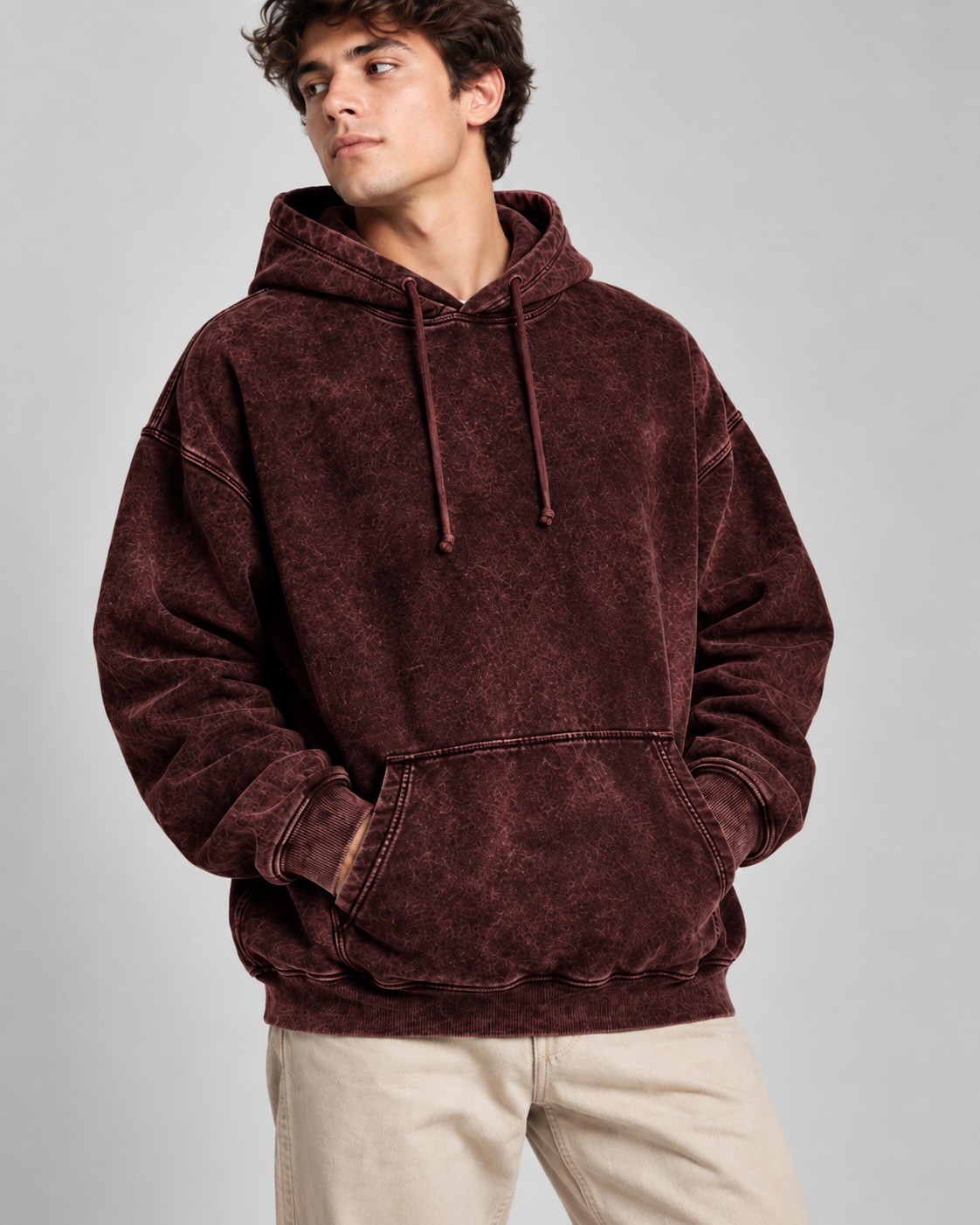 Vintage Acid Washed Hoodie in Maroon