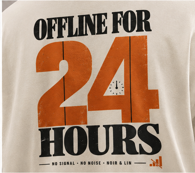 Noir & Lin OFFLINE 24 HOURS oversized graphic tee in Off White, back print close-up