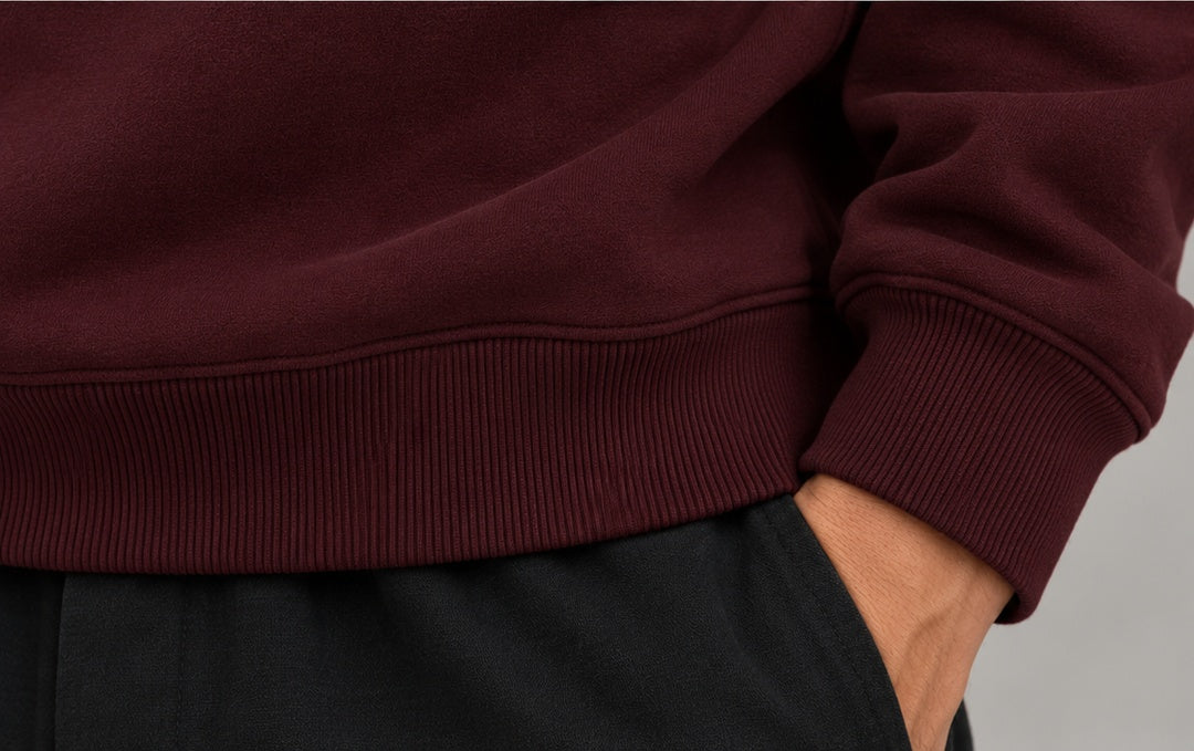 Noir & Lin PRESENCE sweatshirt in Maroon, ribbed hem and cuff