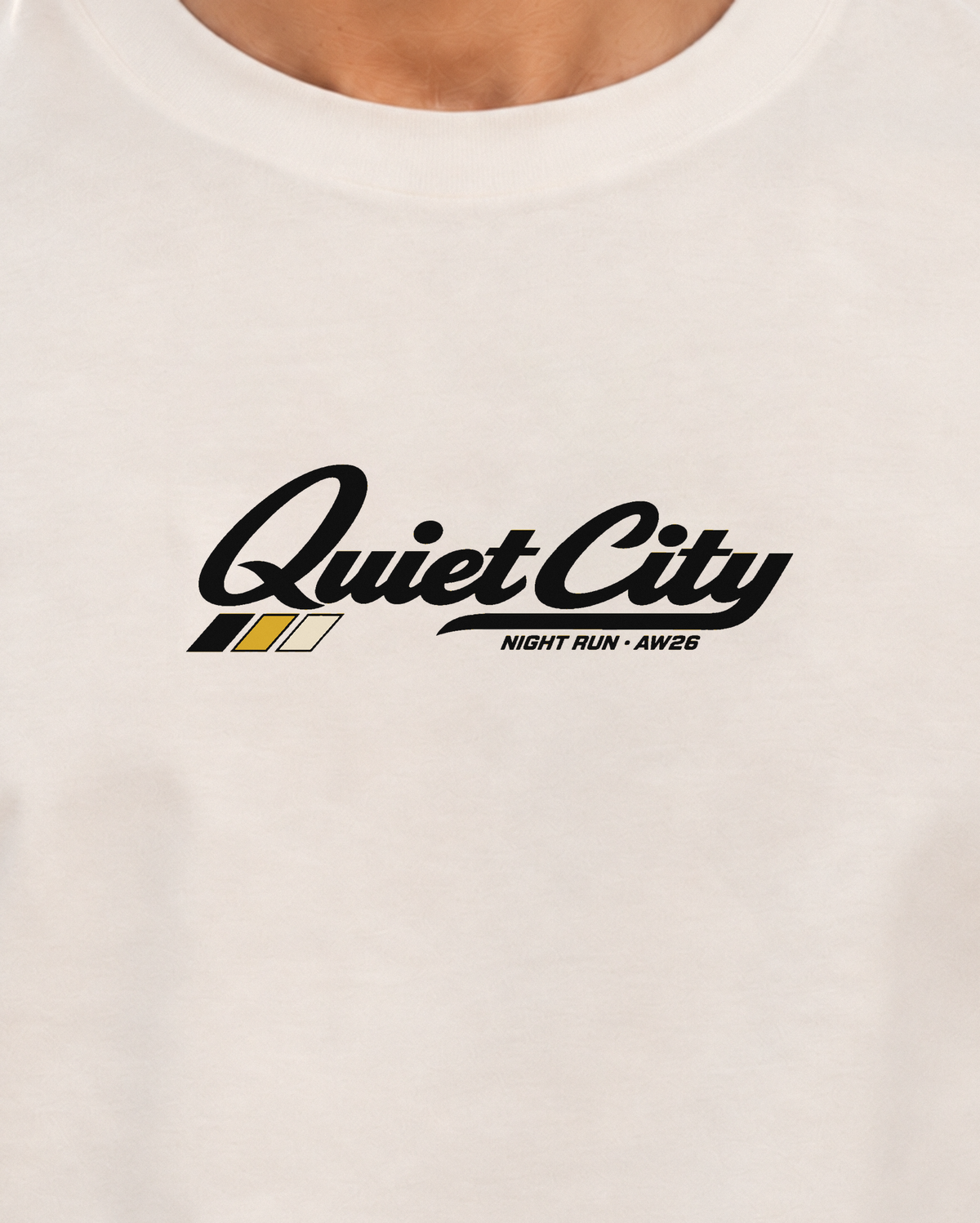Noir & Lin Quiet City — Night Run graphic tee in Off White, print detail