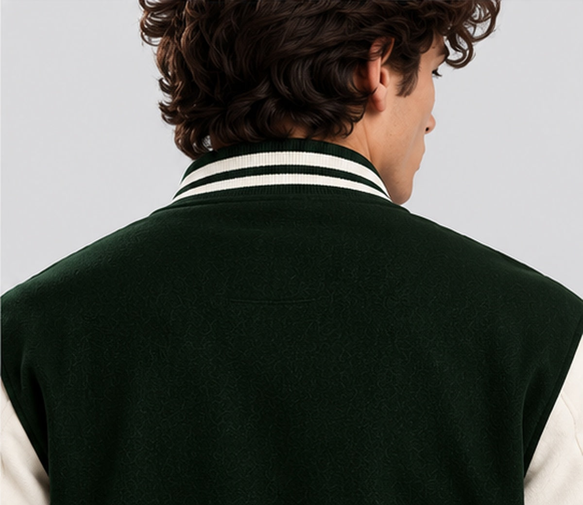 Noir & Lin varsity jacket, fabric and print close-up 4