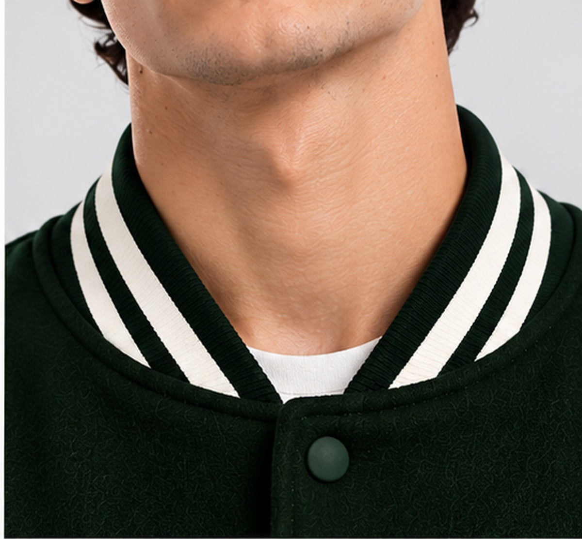 Noir & Lin varsity jacket, fabric and print close-up 3
