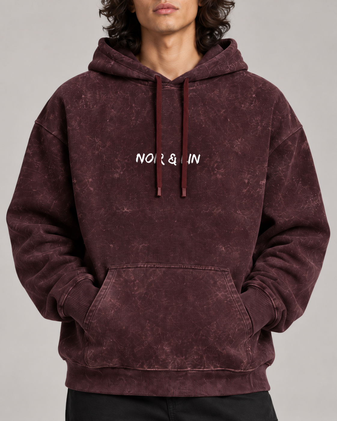 Noir & Lin Classic Acid Washed Hoodie - Front view | Noir & Lin