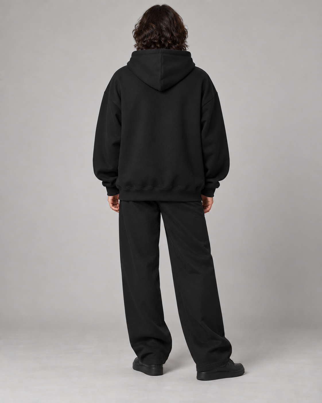 Unisex oversized hoodie, 400 GSM heavyweight cotton fleece | Noir & Lin, styled photo 3